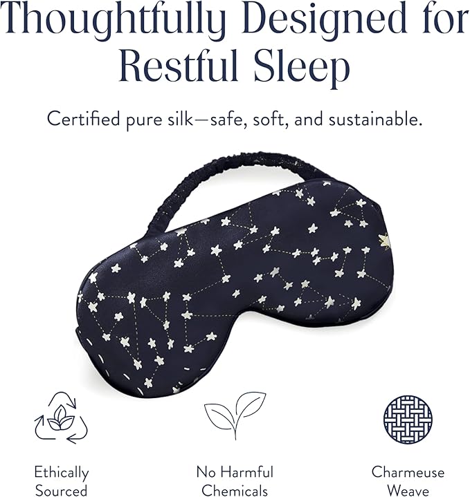 Brooklinen Silk Eye Mask for Sleeping – Celestial Blue, 100% Mulberry Silk Sleep Mask with Soft Elastic Strap, Machine Washable, Breathable & Cool-to-The-Touch – Ideal for Sleeping & Traveling - Bloomnest