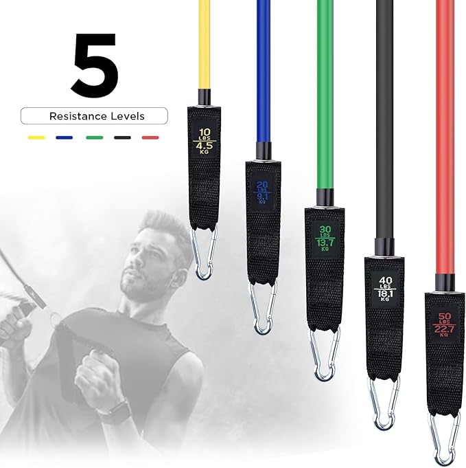 Resistance Bands, Simmgud Exercise Bands Set with Handles, Work Out Bands with Door Anchor, Ankle Straps for Strength Training, Physical Therapy, Home Gym for Men and Women, Yoga, Pilates 150 LBS - Bloomnest