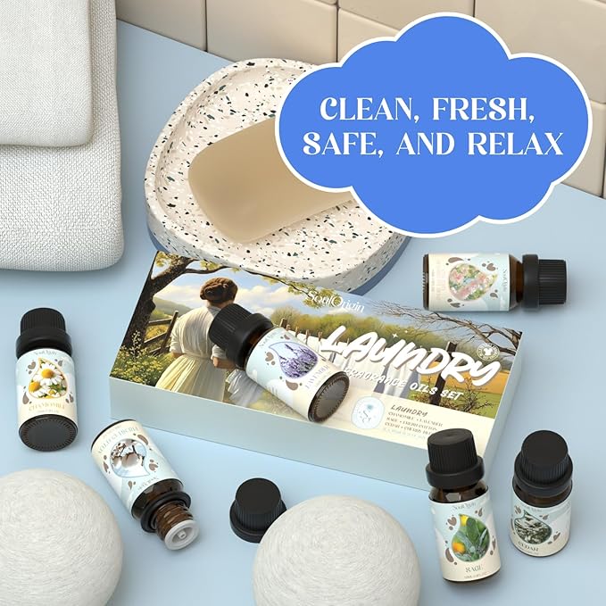 Laundry Fragrance Oils Set, Essential Oil for Diffuser, Aromatherapy Gift, Clean Scent Diffuser Oil, Use with Wool Dryer Balls,Chamomile, Fresh Cotton, Sage, Cedar, Lavender, Cherry Soap - Bloomnest