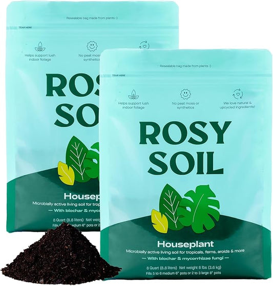 Rosy Soil Indoor Potting Soil for House Plants, 2 x 8 qrt - Organic Potting Soil Mix for Indoor Plants -Enriched w/Root-Boosting Biochar for Foliage Plants, Flowers, Herbs - Pack of 2 - Bloomnest
