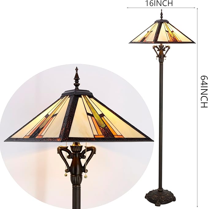 Tiffany Floor Lamp Multicolour Mission Style Stained Glass Standing Reading Light 16X16X64 Inch - Bloomnest