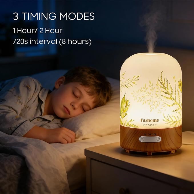 Essential Oil Diffuser Hand Blown Glass, 100ml Small Aromatherapy Diffuser, Auto Shut-Off Function, Ultrasonic Diffusers for Essential Oils, Cool Mist Humidifier with Warm White Lights (Jasmine) - Bloomnest