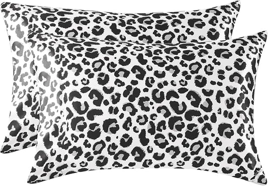 MR&HM Satin Pillowcase for Hair and Skin, Silk Satin Pillowcase 2 Pack, Toddler Size Pillow Cases Set of 2, Silky Pillow Cover with Envelope Closure (13x18, White Leopard) - Bloomnest