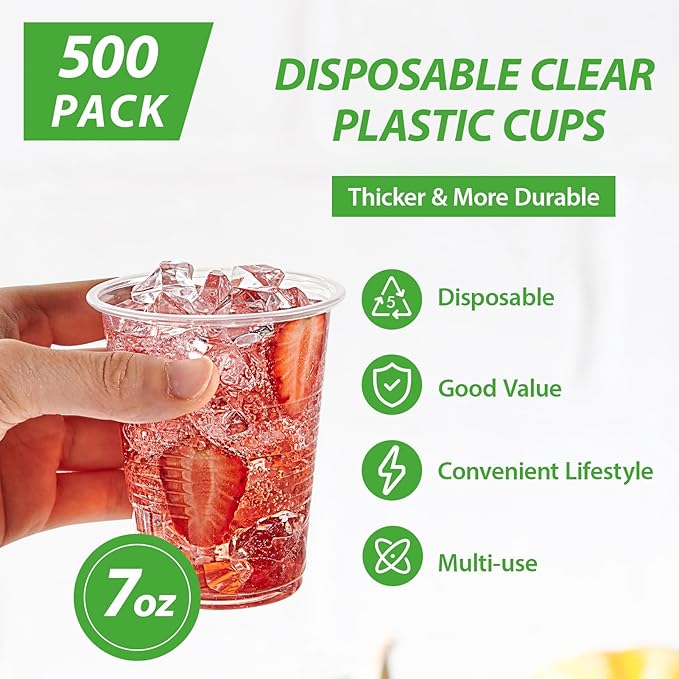Lilymicky 500 Pack 7 oz Clear Plastic Cups, Disposable Drinking Cups, Plastic Party Cups for Birthday Parties, Picnics, Ceremonies, and Any Events - Bloomnest