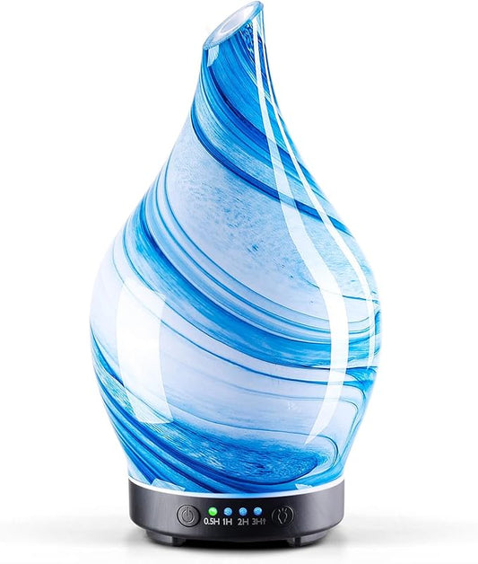 Porseme 150ml Essential Oil Diffuser Glass Color Changing Aroma Air Diffusers Aromatherapy Ultrasonic Cool Mist Humidifier 6 Running Hours Waterless Auto-Off for Sleeping Yoga Office Spa (Blue Ink) - Bloomnest