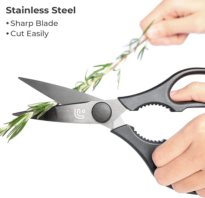 Linoroso Kitchen Shears Heavy Duty Kitchen Scissors with Magnetic Holder, Dishwasher Safe Scissors All Purpose Come Apart Blade Made with Japanese Steel 4034 for Meat/Vegetables/BBQ/Herbs, Black - Bloomnest