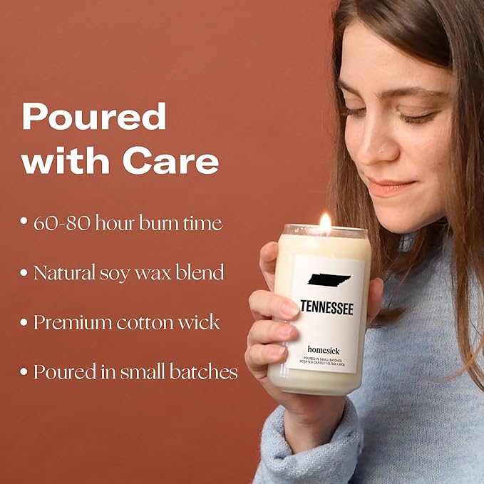 Homesick Scented Candles for Home (Tennessee) - 13.75 oz Long-Lasting Soy Wax Jar Candle for Women & Men for All Occasions, 60-80 Hours Burn Time - Notes of Patchouli, Sandalwood & Tonka Bean - Bloomnest