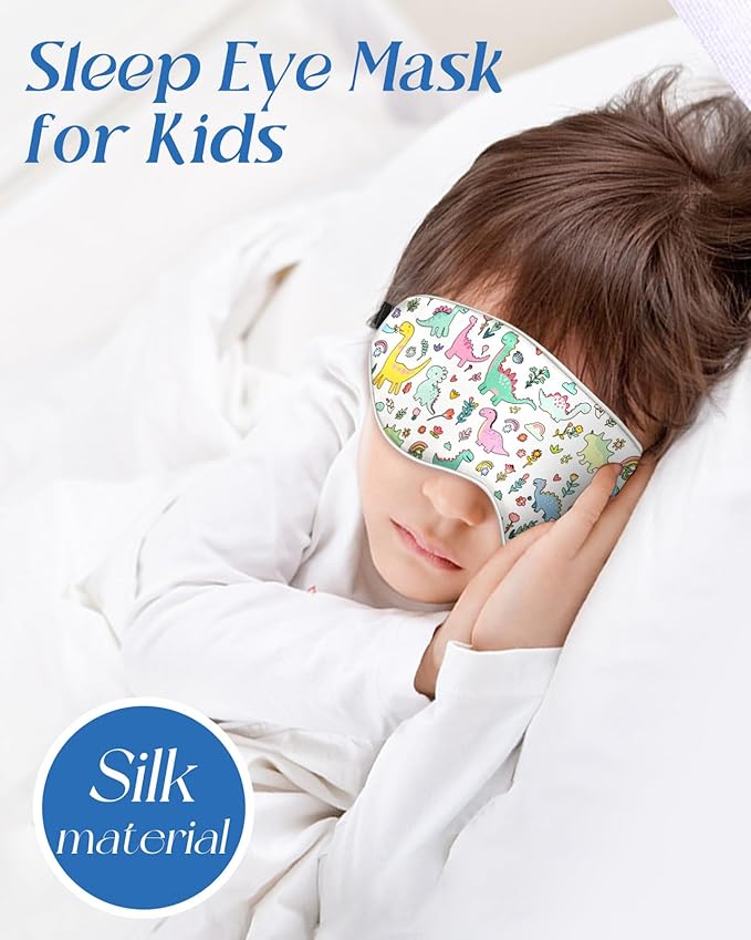 Kids Sleep Mask - Silk Eye Mask for Kids Cute Cartoon Cool Kawaii Soft Smooth Lightweight Boys Girls Teens Sleeping Mask with Adjustable Straps, Dinosaur - Bloomnest