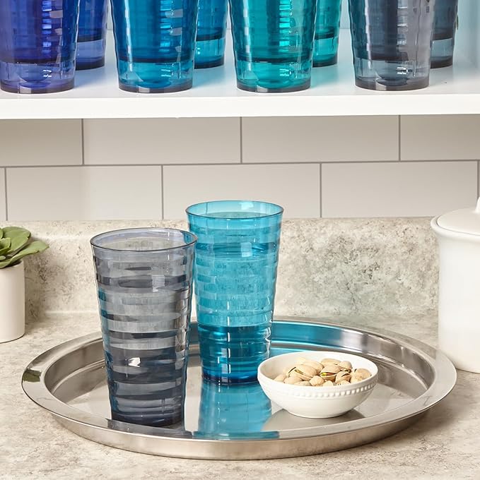 US Acrylic Splash [Set of 16] 18 ounce Plastic Stackable Water Tumblers in 4 Coastal Colors Value Set of Drinking Cups, Reusable, BPA-free, Made in the USA, Top-rack Dishwasher Safe - Bloomnest