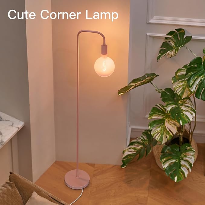 ONEWISH Pink Floor Lamp for Bedroom, Cute Standing Lamp with LED Bulb, Translucent Pink Globe Glass 2700k Warm Lighting. Globe Floor Lamp for Livingroom, Bedroom,Office - Bloomnest