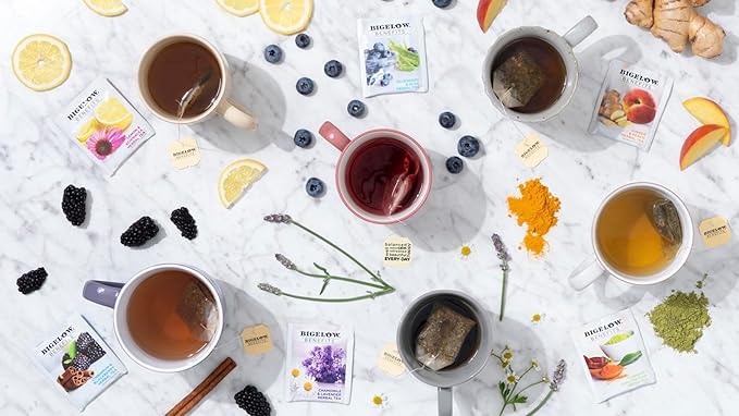 Bigelow Tea Benefits Wellness Teabag Variety Pack, Mixed Caffeinated Green Matcha & Caffeine-Free Herbal Tea, 18 Count Box (Pack of 6) 108 Tea Bags Total - Bloomnest