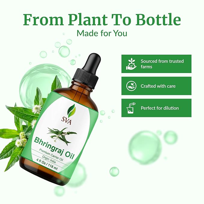 SVA Bhringraj Premium Carrier Oil 4oz (118ml) With Dropper for Hair Oiling, Scalp Massage & Skin Care - Bloomnest