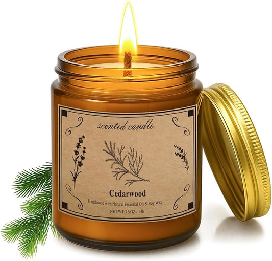 Candles for Home Scented, 16oz Large Jar Scented Candle – Cedarwood Soy Wax Candle with 100 Hour Burn Time, Long Lasting Aromatherapy Candle for Cozy Home Fragrance, Relaxation & Decorative Gift - Bloomnest