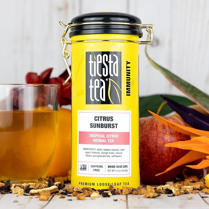 Tiesta Tea - Citrus Sunburst, Loose Leaf, Tropical Citrus Herbal Tea, Premium Non-Caffeinated Fruit Blend, Make Hot or Iced, Brews Up to 50 Cups, 5.5 Ounce Refillable Tin - Bloomnest