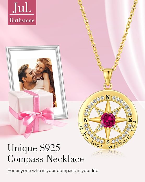S925 Necklace Gift for Wife |Compass Jewelry |Women Anniversary |Sterling Silver |Girlfriend Birthday Gifts for Her Valentines |I'd be Lost without You |Jewel 18K Gold - Bloomnest