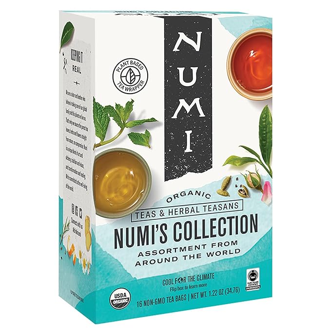 Numi Organic Tea Numi's Collection Variety Pack, 16 Tea Bags, Black, Green, White, Pu-erh, Maté, & Herbal, Packaging May Vary - Bloomnest
