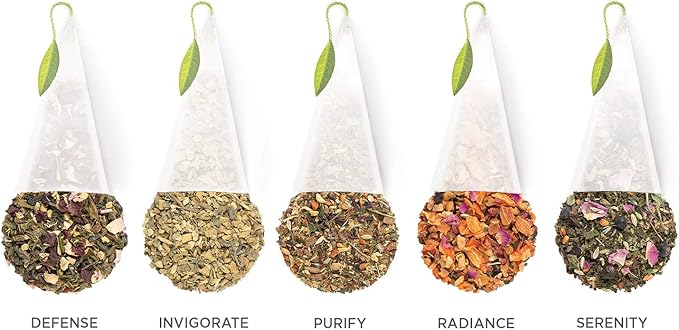 Tea Forte Wellbeing Assorted Presentation Box Tea Gift Set, 20 Count, 2 of Each Variety Individually Wrapped Handcrafted Pyramid Infuser Bags - Bloomnest