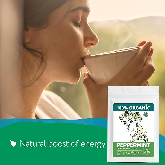 Organic Peppermint Tea Bags (40 TeaBags) - Peppermint Tea Organic - Te de Menta Organico Natural - Herbal Tea for Energy, Digestion, Nausea, Motion Sickness, Respiratory Support, Stress Relief - Bloomnest