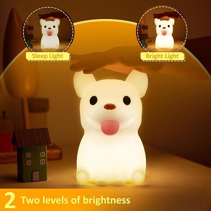 Attivolife Funny Dog Night Light, Puppy Bulldog Animal Silicone LED Touch Lamp with Timer Dimmable, USB Rechargeable Feeding Toddler Bedroom Bedside Decor Birthday Xmas Gifts for Kid Baby Child - Bloomnest