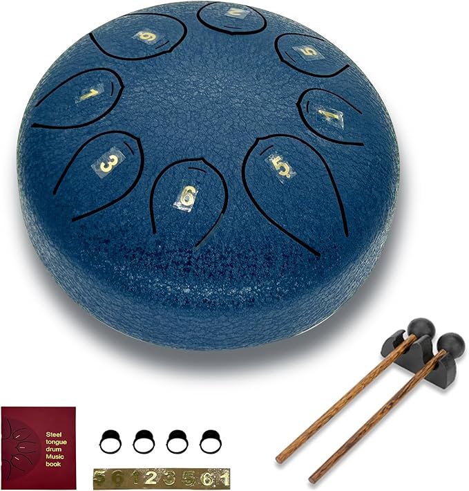 Steel Tongue Drum 6 Inch 8 Notes,C-Key Steel Hand Drum Instruments Set for Kids Adults,Navy Blue - Bloomnest