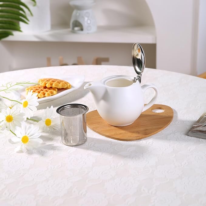 Small Ceramic Teapot With Stainless Steel Infuser For Loose Tea And Blooming Tea, Heat Resistant Ceramic Tea Pot And Tea Kettle, Perfect Tea Maker, White Teapot 350ml/12.0oz