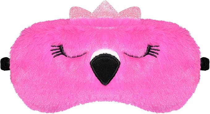 Funny Flamingo Sleeping Mask Eye Mask Cute Animal Sleep Mask Soft Plush Blindfold Travel Eye Cover Eyeshade for Kids Adults Girls Boys Women Men (Flamingo, Hot Pink) - Bloomnest