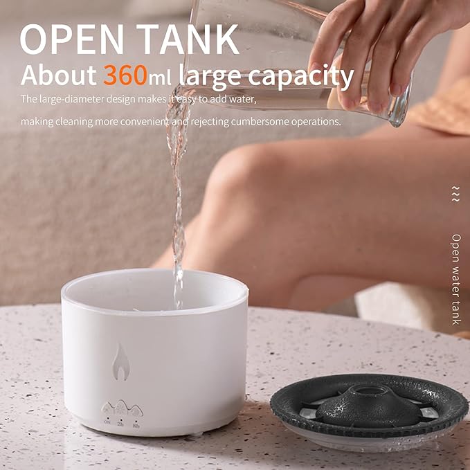 BOHOFAM Essential Oil Diffuser 360ML,Volcano Diffuser/Humidifier, Flame and Volcano 2 Mist Mosdes, Included 50ML Hotel Collection Essential Oil for Home, Bedroom,Large Room - Bloomnest