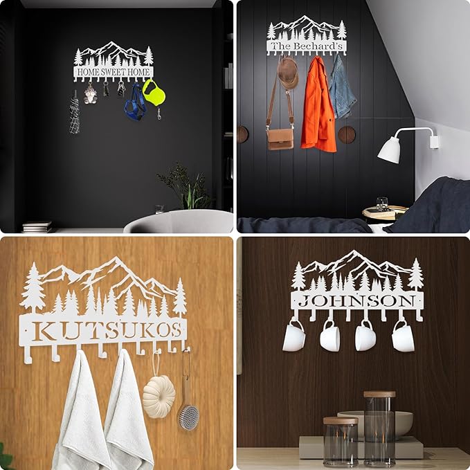 Personalized Metal Key Rack Hooks, Key Holder Wall Mounted Key Hooks, Mountain, Grove Theme Wall Decoration Hooks, Key Hanger Organizer for Living Room, Entryway, Bathroom, Office Decor - Bloomnest