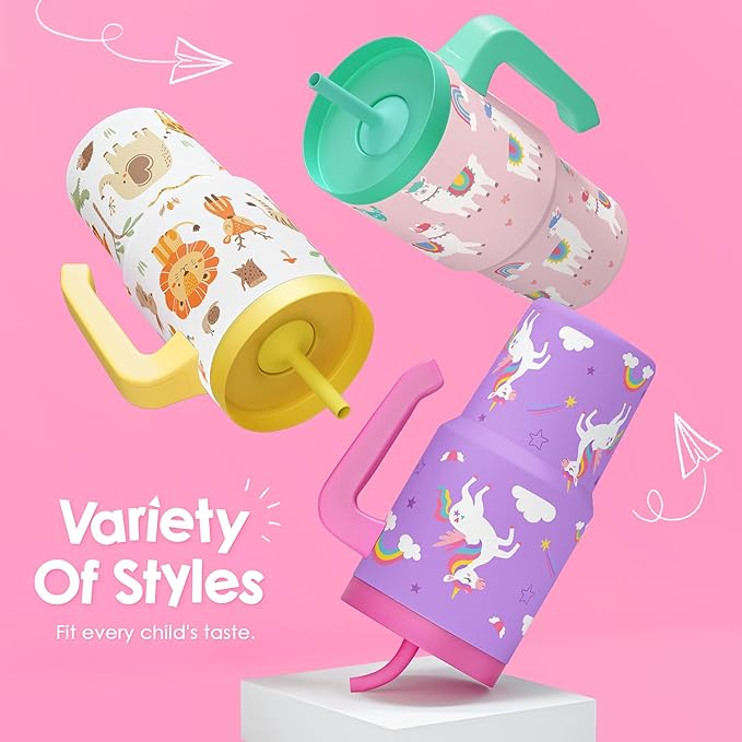 Unicorn Tumbler 20oz with Handle and Silicone Straw Lid for Kid, Insulated Stainless Steel Cup, Gift for Kids Girls, Gifts Idea for Birthday Christmas Back to School - Bloomnest