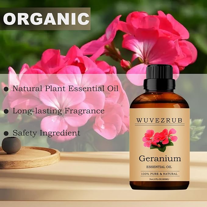 Geranium Essential Oils 60ML,100% Pure and Natural Honeysuckle Essential Oil for Aromatherapy Diffuser - 2 Fl Oz/Geranium