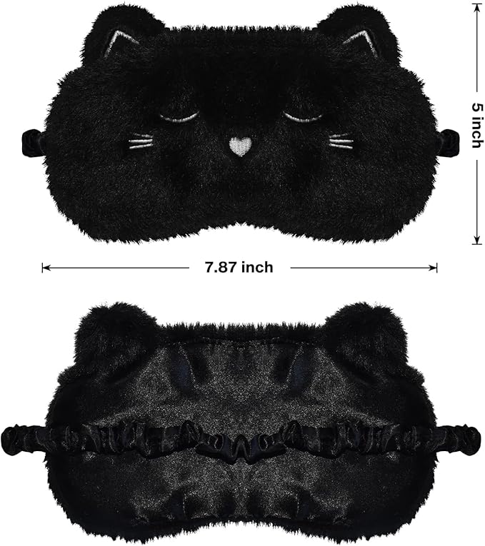 Cute Cat Sleeping Mask Eye Mask Funny Animal Kitten Sleep Mask Soft Plush Blindfold Travel Eye Cover Eyeshade for Kids Adults Girls Boys Women Men (Cat, Black) - Bloomnest