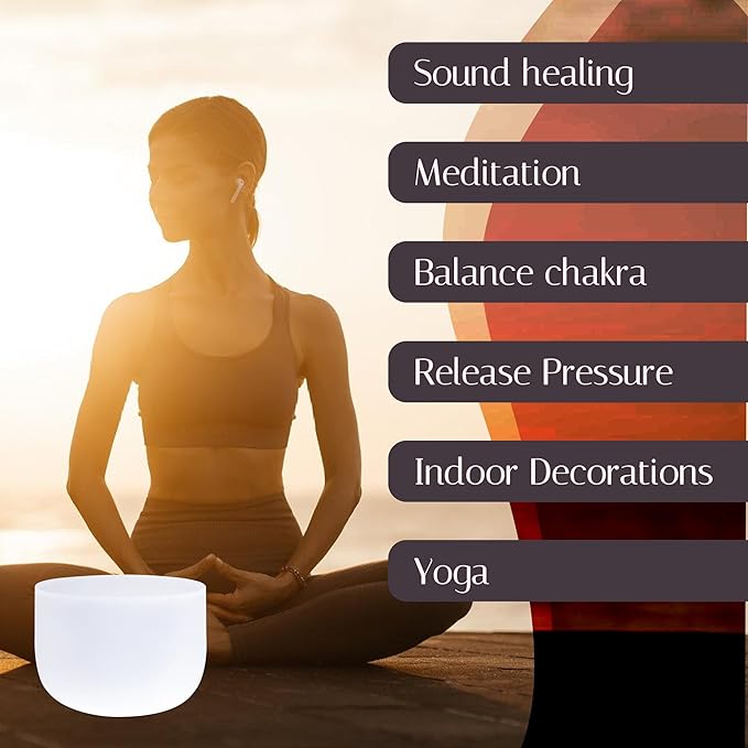 440HZ 8 Inch Frosted Quartz(F) Note Heart Chakra Frosted Quartz Crystal Singing Bowl Dispensing Free Mallet And O-ring for Sound Healing Meditation Experience The Beautiful Sounds of Nature - Bloomnest