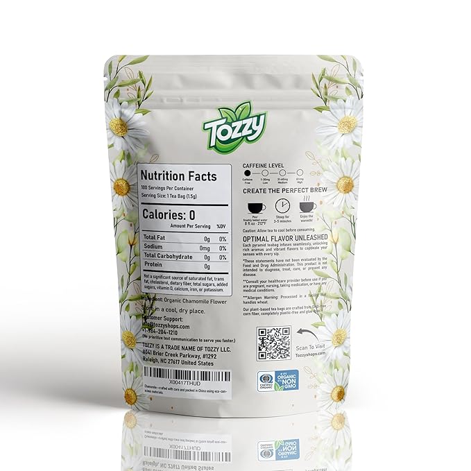 Tozzy Organic Chamomile Tea – 100 Count, Plant-Based Pyramid Tea Bags - Bloomnest