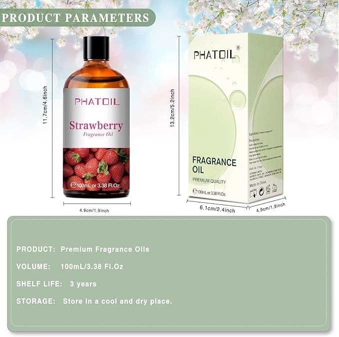 PHATOIL 3.38FL.OZ Strawberry Fragrance Oils for Aromatherapy, Essential Oils for Diffusers for Home, Perfect for Diffuser, Yoga, Skin Care, DIY Candle and Soap Making - 100ml - Bloomnest