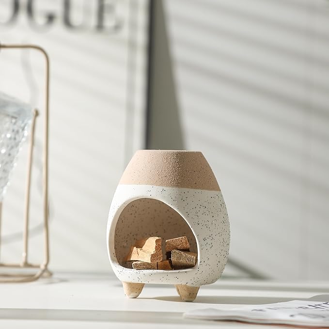 Palo Santo Holder Burner, Handcrafted Ceramic Incense Holder Burner and Ash Catcher for Palo Santo Sticks or sage Bundles, Smudge Bowl, Meditation Home Decor (White Yellow) - Bloomnest