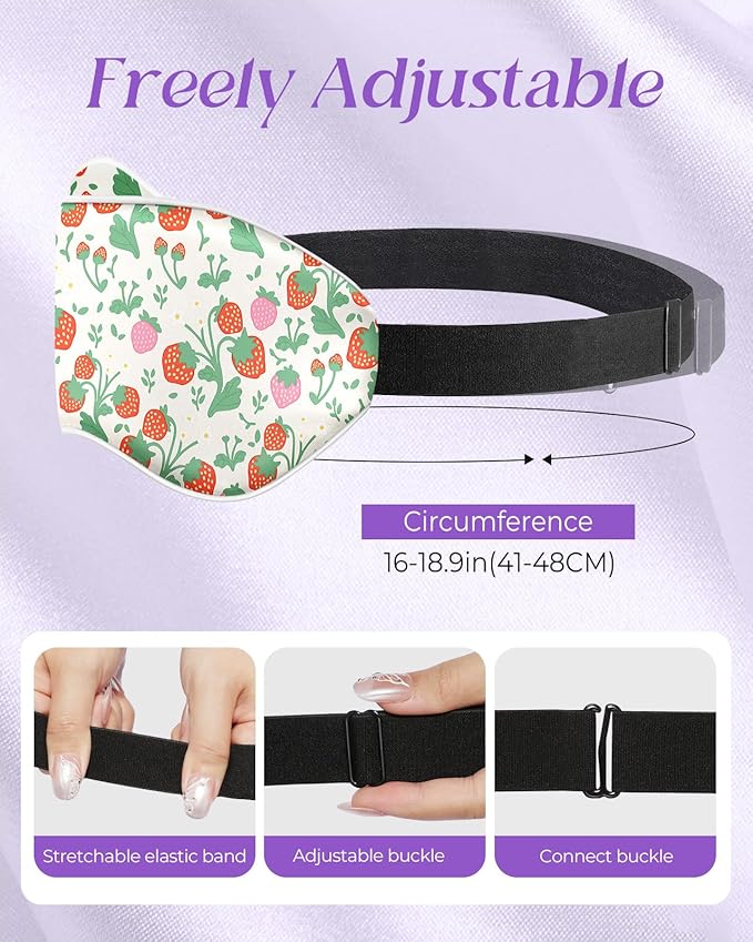 Kids Sleep Mask - Silk Eye Mask for Kids Cute Cartoon Cool Kawaii Soft Smooth Lightweight Boys Girls Teens Sleeping Mask with Adjustable Straps, Strawberry - Bloomnest