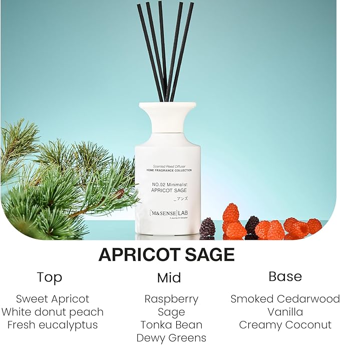 M&SENSE Reed Diffuser Set, 10.14 oz Non Toxic Reed Diffuser Apricot Sage Scented Home Fragrance Aromatherapy Diffuser for Bedroom Bathroom Office Home Decor Housewarming Gift
