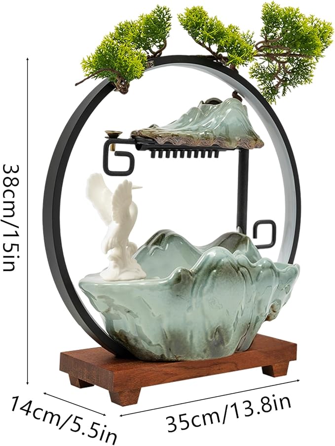 15In White Crane Water Fountain Waterfall Indoor Tabletop Decration Humidifier with LED Light, Atomizer Circulating Water, Japanese Zen Decor Meditation Feng Shui Decor Festival Birthday Gift - Bloomnest