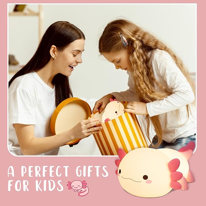 Axolotl Night Light, Cute Night Light for Kids, Animal Silicone Nursery Night Lamp, Timer Dimmable Rechargeable LED Nightlight, Soft Feeding Room Decor Bedside Lamp Gifts for Kids Girls Boys Women - Bloomnest