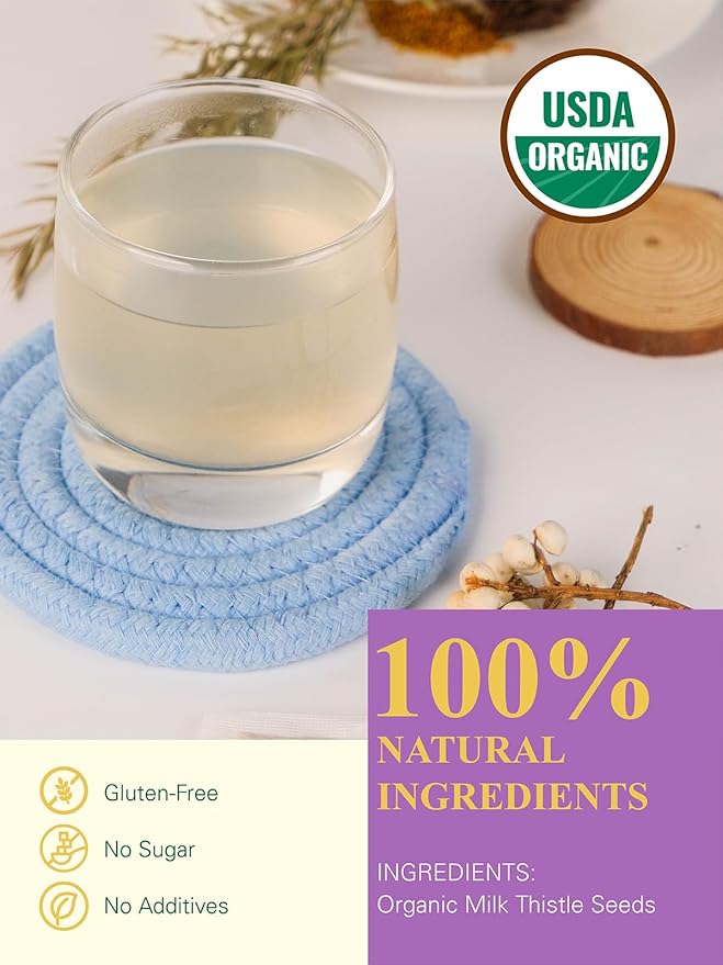 GLDNT Organic Milk Thistle Tea, Natural Organic Milk Thistle Seed Herbal Tea, Mild & Mellow Taste, Caffeine Free, 100 Count - Bloomnest