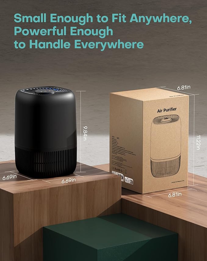 Air Purifiers for Office with H13 True HEPA Filter Up to 1076 Ft² for Pet Family, Pollen, Smoke, Compact Air Cleaner with 3 Speeds, Timer, Aroma Quiet, 360°Intake, for Home Bedroom, Black - Bloomnest