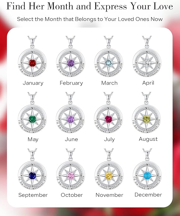 S925 Necklace Gift for Wife |Compass Jewelry |Women Anniversary |Sterling Silver |Girlfriend Birthday Gifts for Her Valentines |I'd be Lost without You |Jewel 18K Gold - Bloomnest