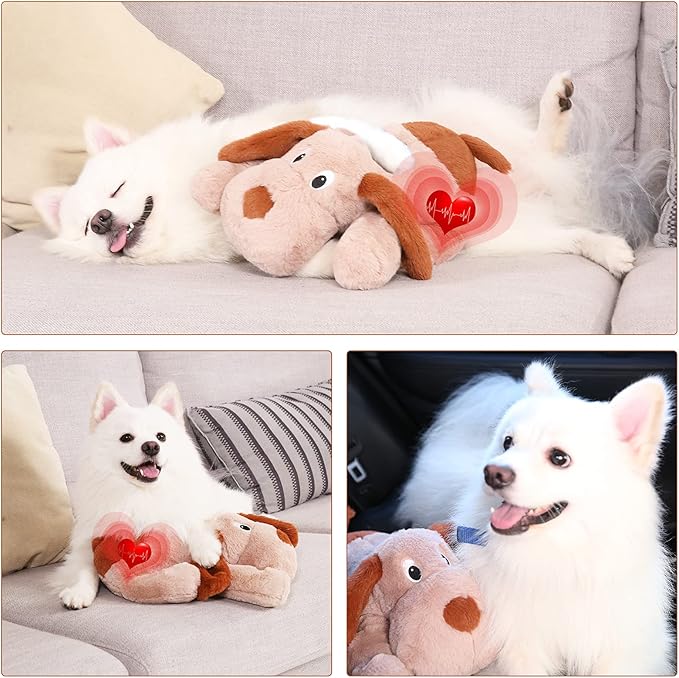 Puppy Heartbeat Toy, Dog Heartbeat Toy for Separation Anxiety Relief, Puppy Toy with Heartbeat Stuffed Animal Anxiety Calming Behavioral Aid Plush Toy for Dogs Cats Pets (Brown) - Bloomnest