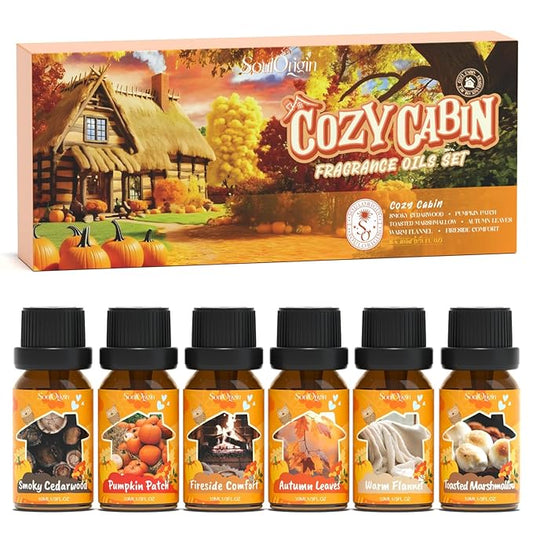 Fall Cozy Cabin Fragrance Oils Set, Essential Oil for Diffuser, Use for Soap Candle Making-Smoky Cedar Wood, Roasted Marshmallows, Autumn Leaves, Warm Flannel, Fireplace Time, Pumpkin Patch - Bloomnest
