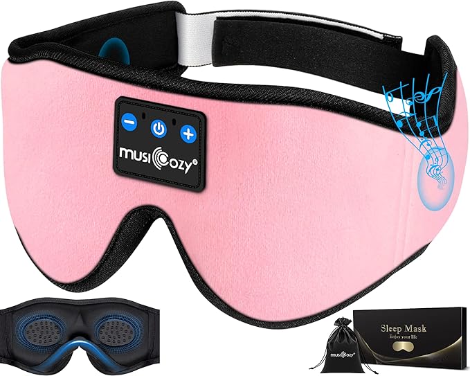 MUSICOZY 3D Bluetooth Sleep Mask with HD Stereo Sound, Wireless Sleep Headphones for Side Sleepers, Music Headband Eye Mask for Sleeping, Relaxation, Travel, Yoga, Cool Gadgets for Women Mom Girls - Bloomnest