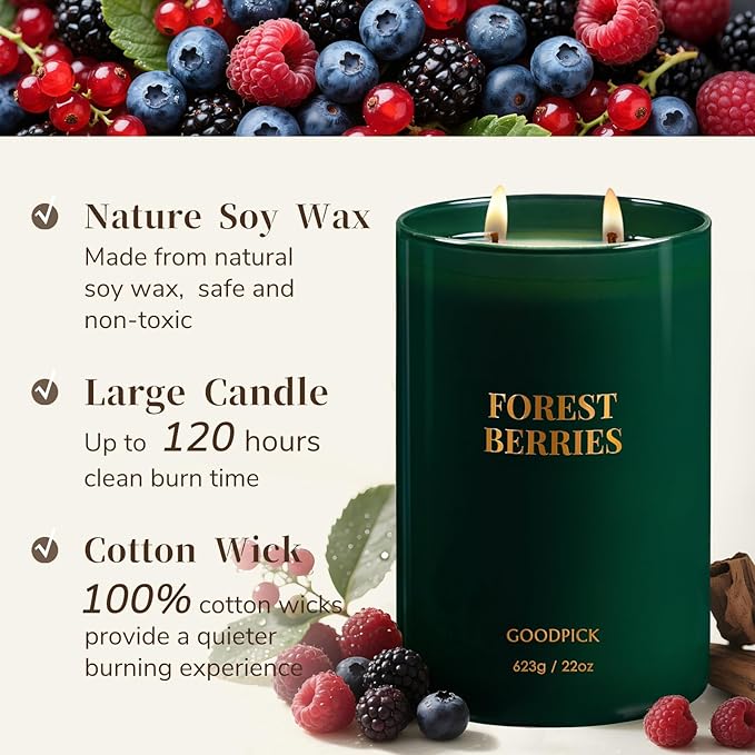Goodpick Forest Berries Candles, Scented Candles for Home, 22oz Soy Wax, Long Burning 120hrs, Juicy Fruity Living Room Gift - Bloomnest