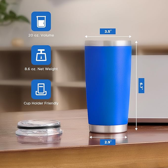 OMTech 20oz Tumblers Bulk, 6pc Stainless Steel Tumbler Set with Lid & Straw, Double Wall Vacuum Insulated Mug for Laser Engraver, Travel Coffee Mug for Hot & Cold Drinks, Navy Powder Coated Cup - Bloomnest