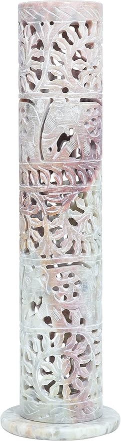 Crocon Soapstone Handmade Tower Candle Burner Elephant Leaf Crafting Incense Tower Burner | Tea Light Holder | Living Room Decor Kitchen Home Fragrance Decorative Great Gift Set - 2.9X2.9X10 Inch