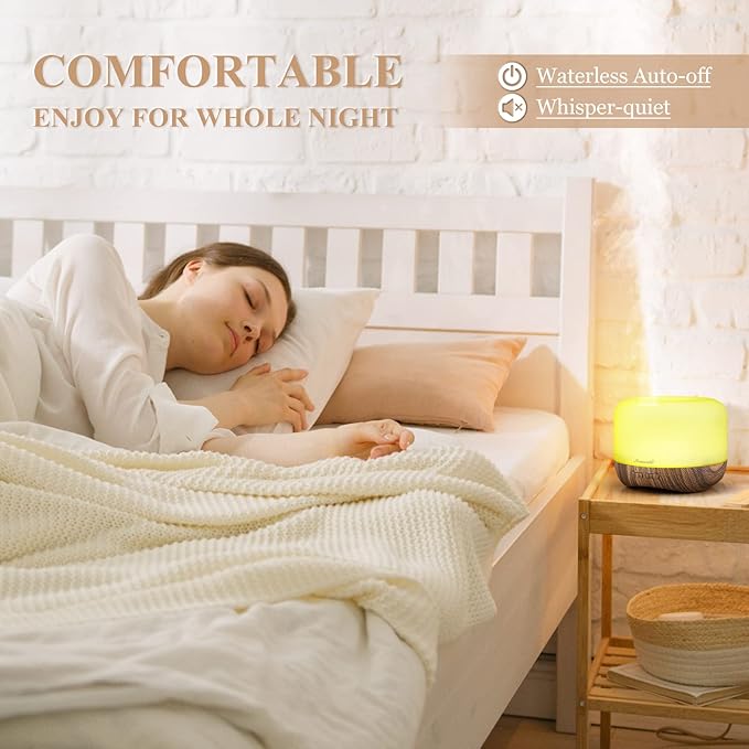 Aromatherapy Essential Oil Diffuser for Room: Air Humidifier Aroma Scent Cool Mist Diffuser Colorful Lights Wood Cute Small Large Waterless Auto Off Ultrasonic Diffusers for Home Bedroom (300ml) - Bloomnest
