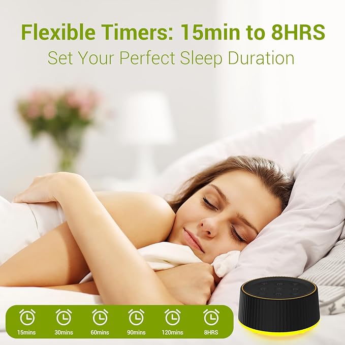 BGOVERSS White Sound Machine with 26 Soothing Sounds, 10 Colors Night Light Noise Machine for Adults Baby Kids, Sleep Machines with 6 Timers Portable Plug for Baby, Adults, Home Office Travel, Black - Bloomnest